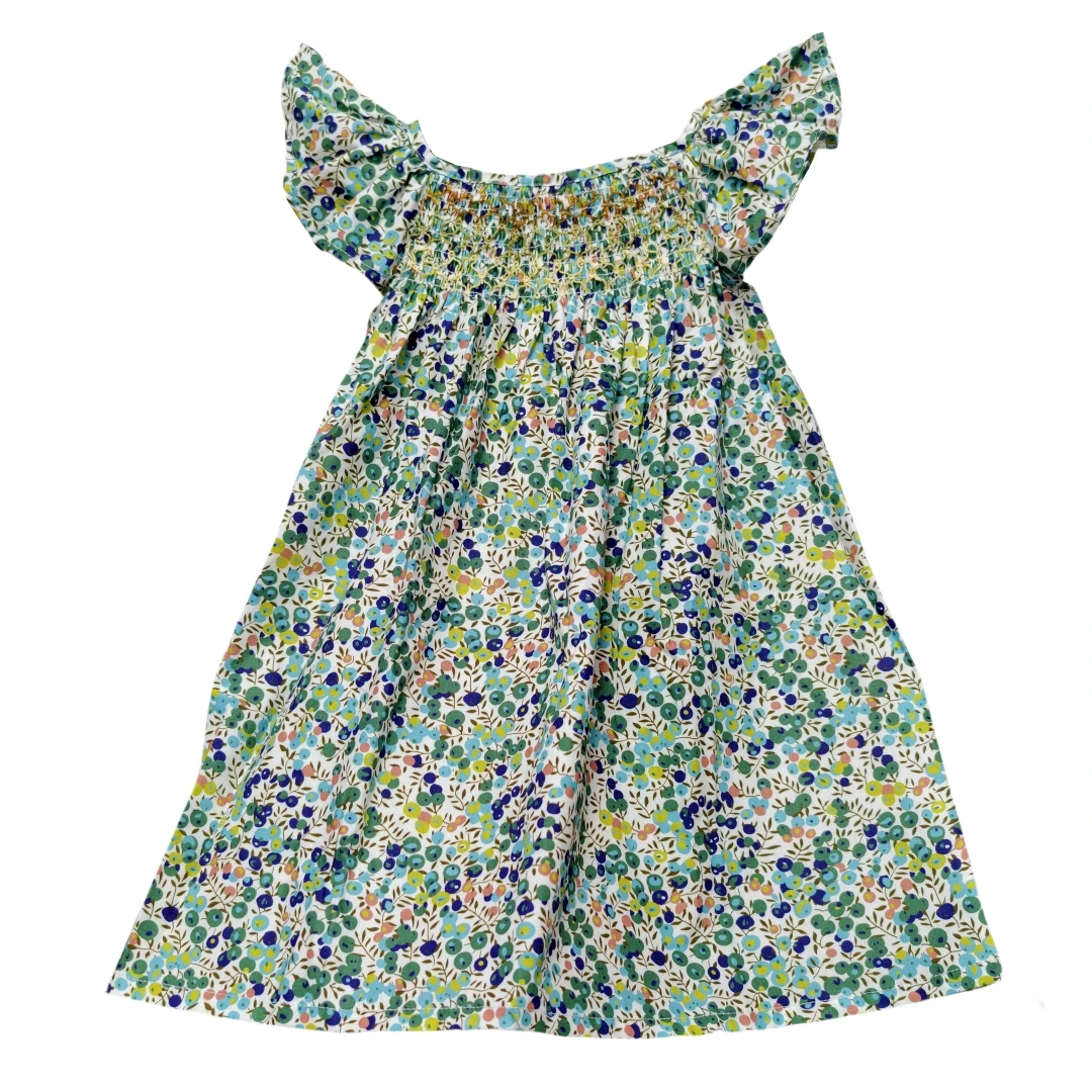Blumen-Sommerkleid für Mädchen im Alter von 1, 2, 3, 4, 5, 6 Jahren, Smockdesign mit fliegenden Ärmeln, für Babys und Kleinkinder, tägliche süße Kleidung – Detail 8