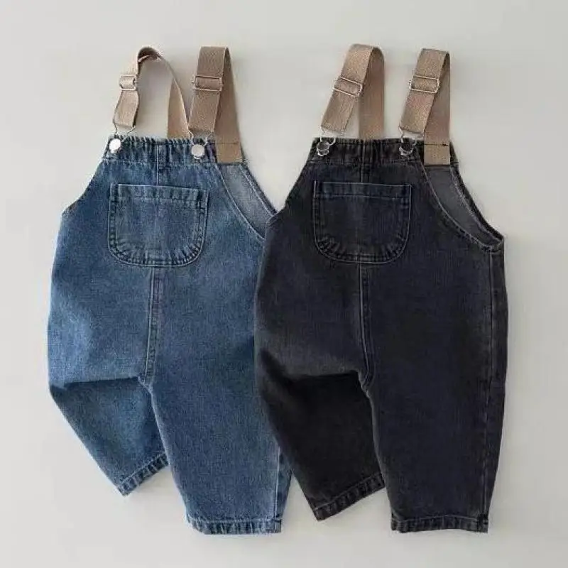 

Spring New Baby Loose Denim Overalls Newborn Sleeveless Jumpsuit Solid Infant Girl Strap Trousers Toddler Boy Casual Pants 0-24M