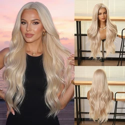 Platinum Blonde Long Wavy Lace Front Wig Side Part Synthetic Hair Wig for Women Cosplay Daily Party Halloween Heat Resistant