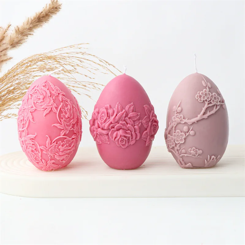 Rose Tulip Geometry Silicone Candle Mold Flower Egg Soap Resin Plaster Making Set Chocolate Ice Mould Home Decor Easter Gifts