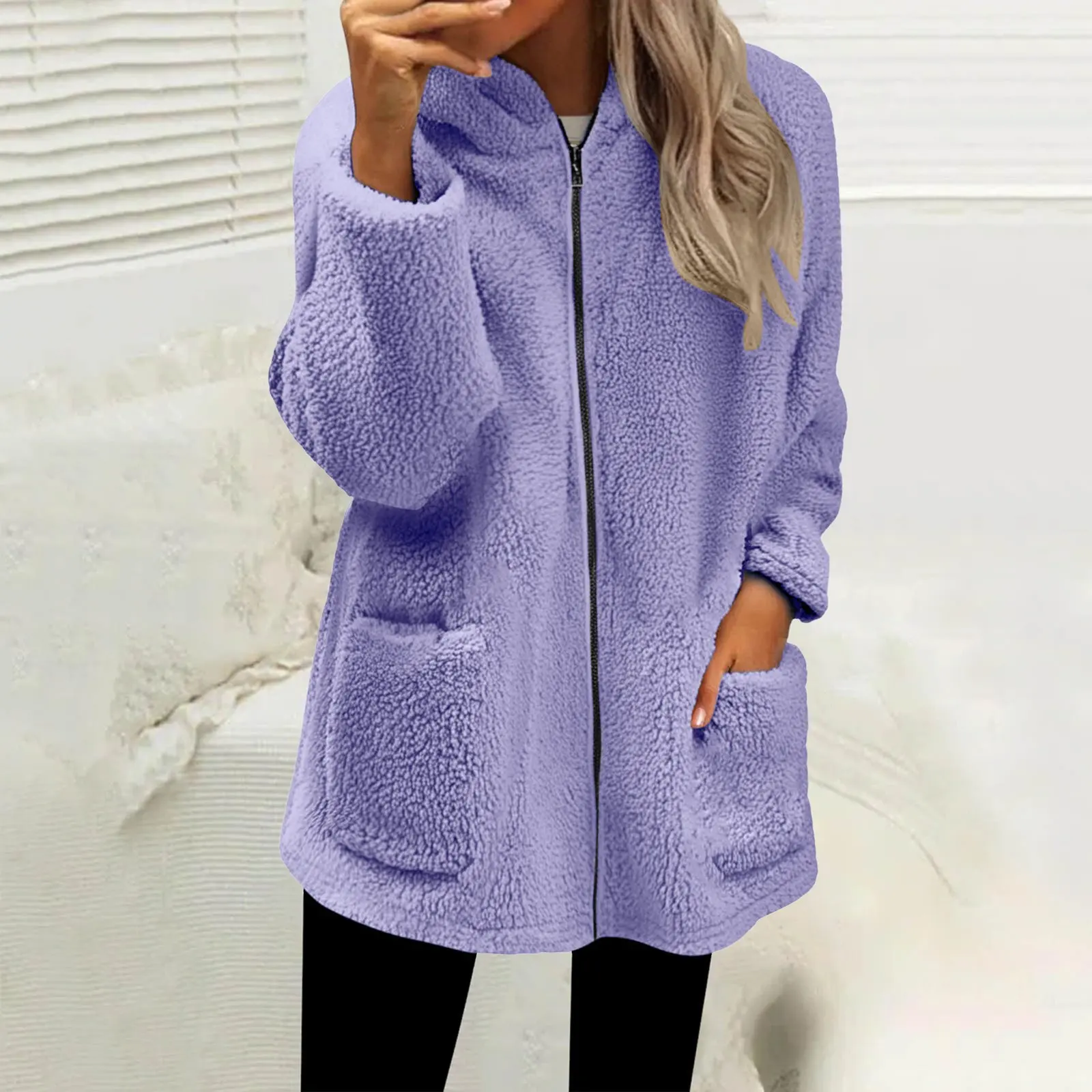 Women Thick Jackets Hoodies Solid Zipper Wool Long Sleeve Coat Cardigan Warm Pockets Casual Spiced Streetwear Autumn Winter