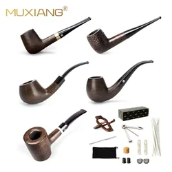 Hot Sale Ebony Wooden Smoking Pipe With Muxiang Pipe 9mm Activated Carbon Filter Cigar Pipes Accessories For High Grade Gift