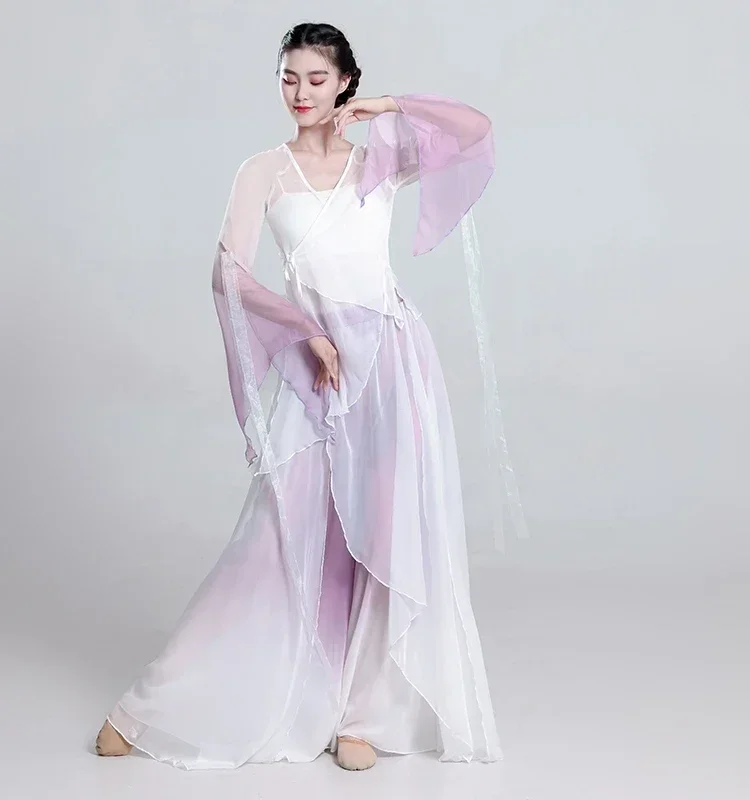 Ubrania do ćwiczeń tańca klasycznego w stylu chińskim Odzież do tańca ludowego z wachlarzem Tradycyjny elegancki parasol Yangko Występ taneczny