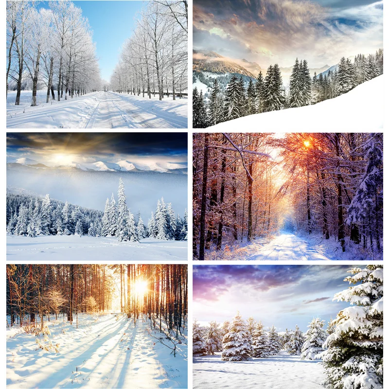 

SHENGYONGBAO Winter Natural Scenery Photography Background Forest Snow Landscape Photo Backdrops Studio Props DJXJ-01