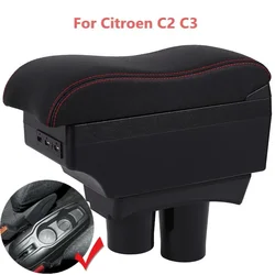 Car Armrest Box for Citroen C2 C3 Retrofit Parts Storage Box Double Layer Interior Charging USB Led