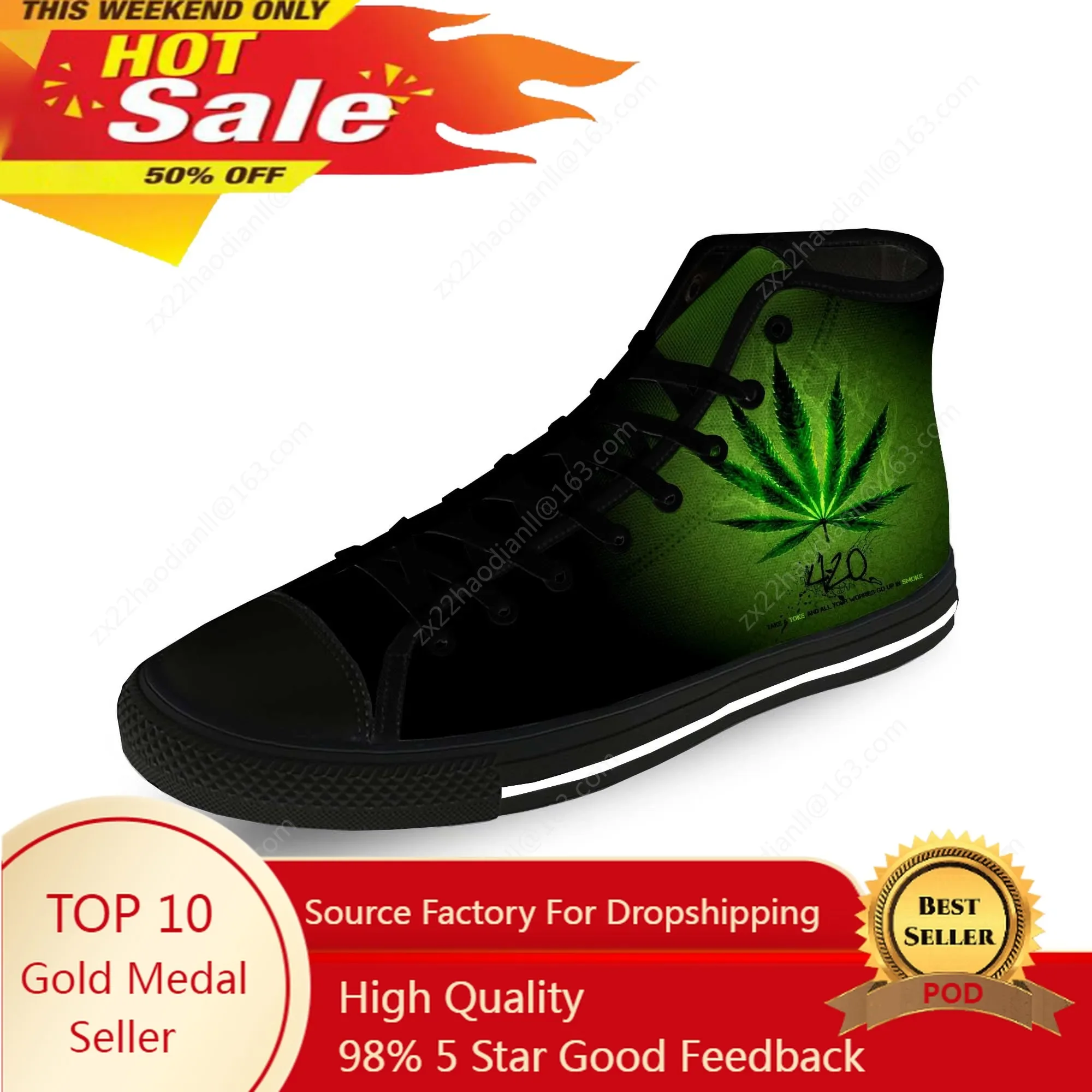 

Smoking 3D Weed Anime Funny Cool Casual Cloth Fashion 3D Print High Top Canvas Shoes Men Women Lightweight Breathable Sneakers