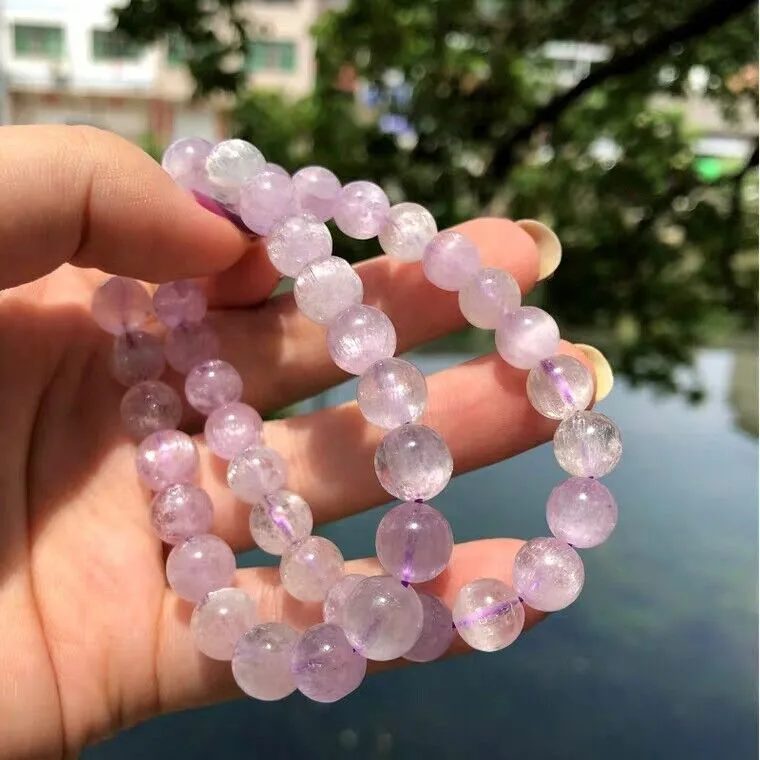 Natural Purple Kunzite Quartz Clear Round Beads Bracelet 7mm 8mm 9mm Yellow Kunzite Jewelry Cat Eye Crystal Stretch AAAAAA