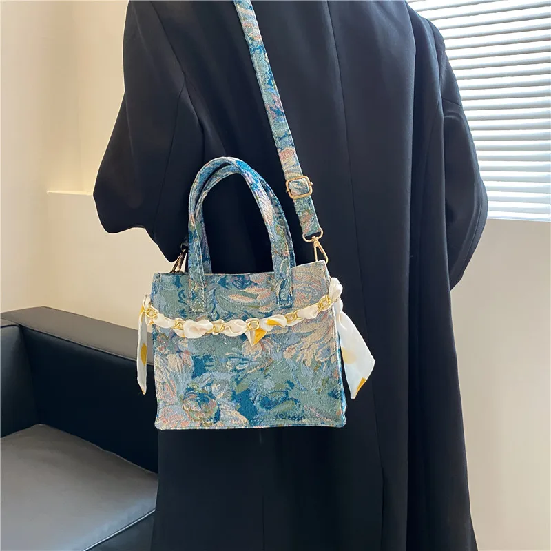 Printed Handheld Tote Bag For Women 2023 New Large Capacity Canvas Commuter Bag Casual Versatile Single Shoulder Crossbody Bag