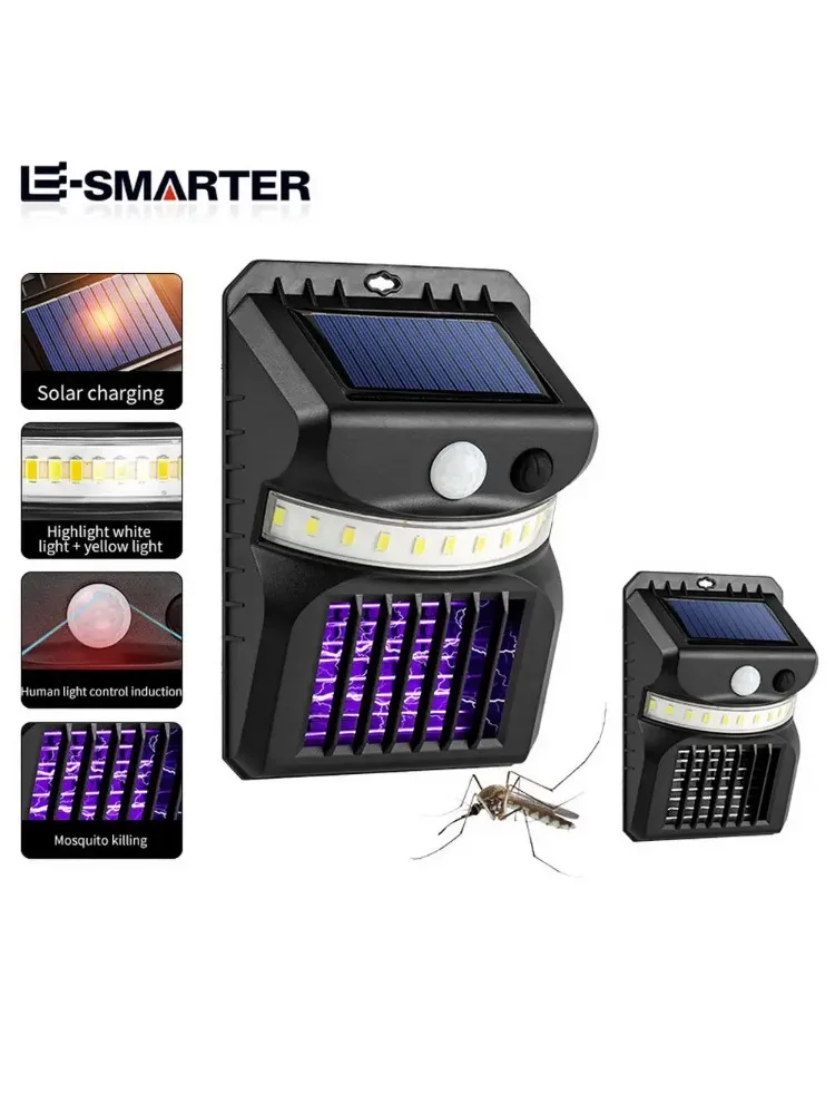 Lampe solaire d'extérieur et anti-moustiques, avec fonction de contrôle des moustiques, capteur infrarouge, feu de route étanche pour jardin