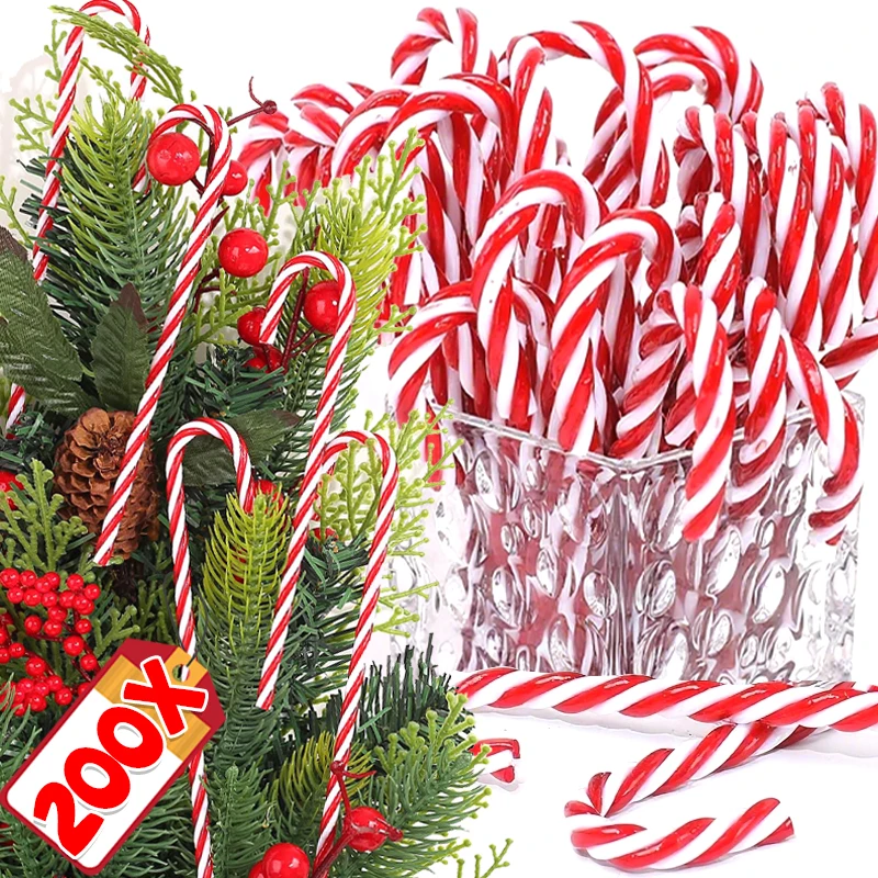 200/10 Uds. Decoración de bastón de caramelo de Navidad bastón de caramelo de plástico trenzado fiesta árbol de Navidad colgante muleta retorcida colgantes de Navidad