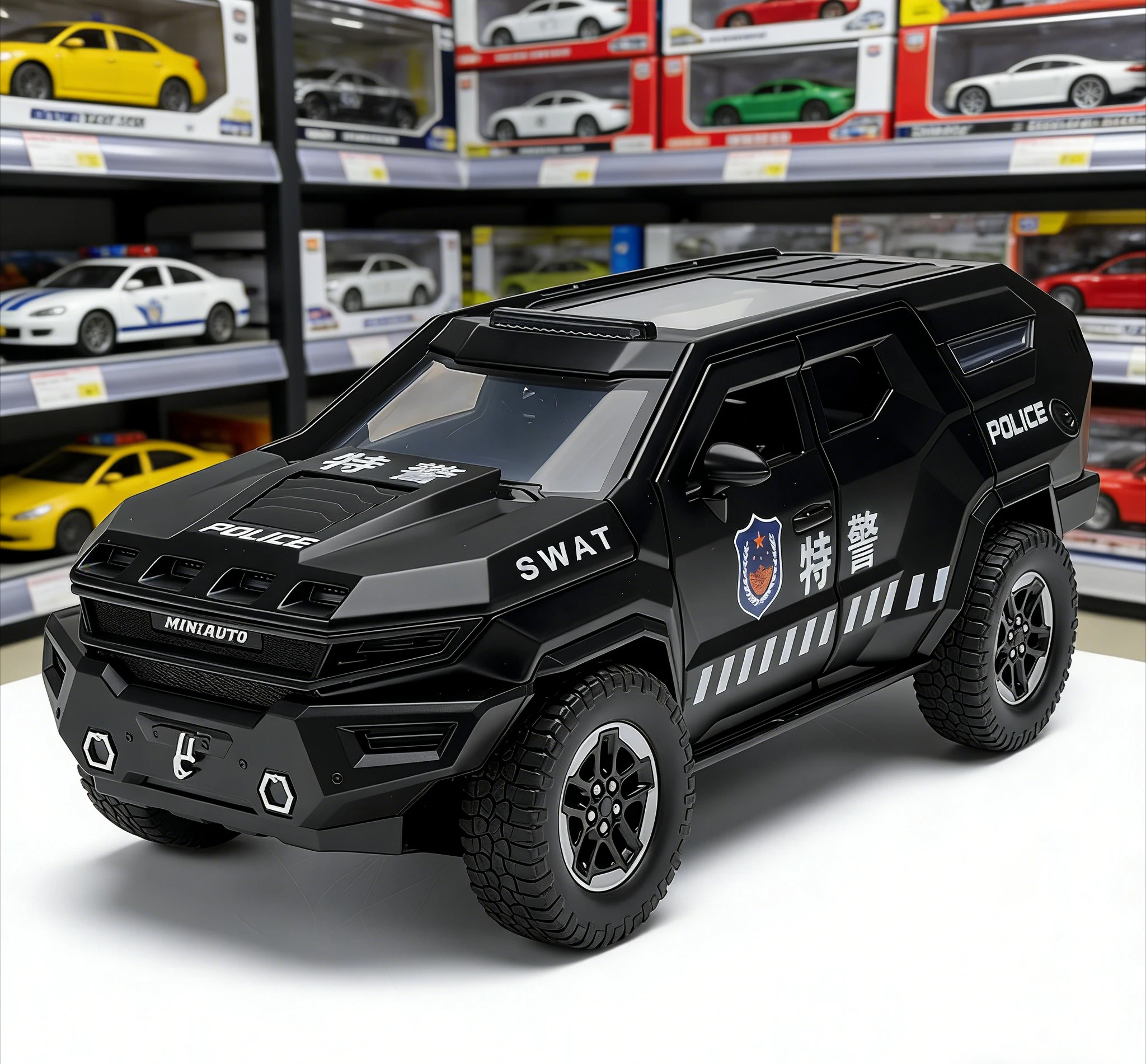 

1:24 Rezvani Venator Police Car Model, Diecast Armored Vehicle with Light & Sound, Educational Toy for Kids, Wholesale