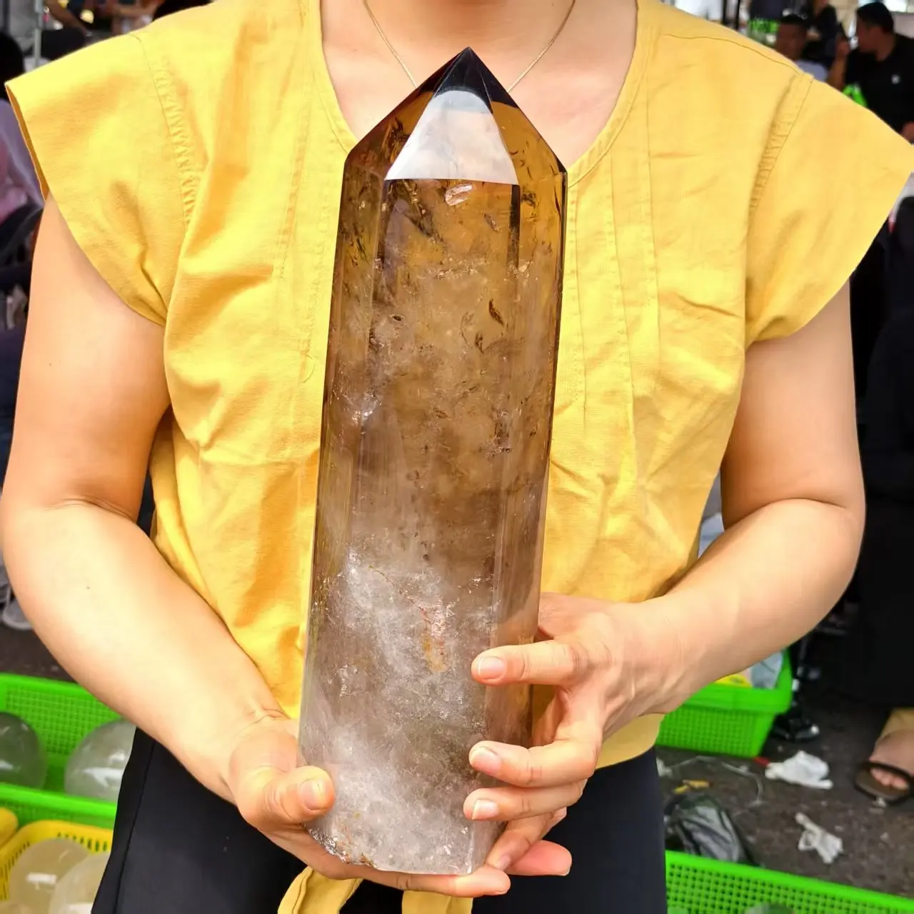 Natural Tea-Colored Crystal Obelisks, Tea Quartz Crystal Columns, Mineral Healing, Crystal Towers Have With Mineral Patterns