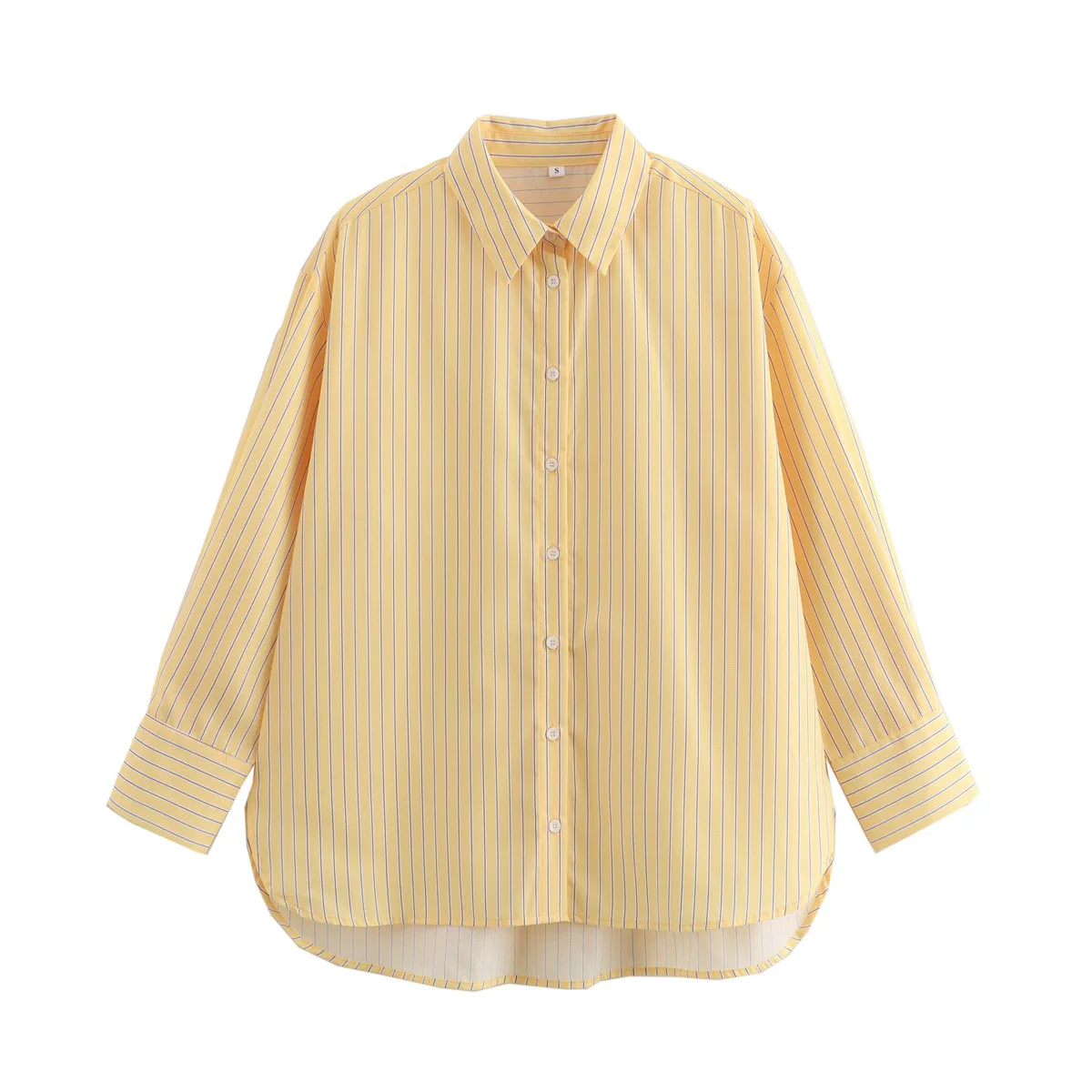 

Yellow Striped Oversized Blouses Women Long Sleeve T-Shirt Top High Street Casual Turn-Down Collar Blouses Female Cotton Shirts