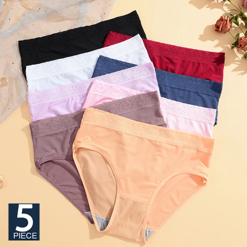 FINETOO 5Pcs/Set Ladies' Sexy Underwear Maternity Underpants Large Size Mommy Panties Pregnant Women's Panty Striped Underwear
