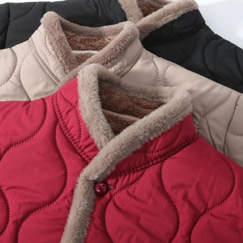 2026 Fashion Cotton-padded Jacket Women's Winter Three Layers Fleece Warm Coats Stand-up Collar Shoat Parkas Quilted Outerwear