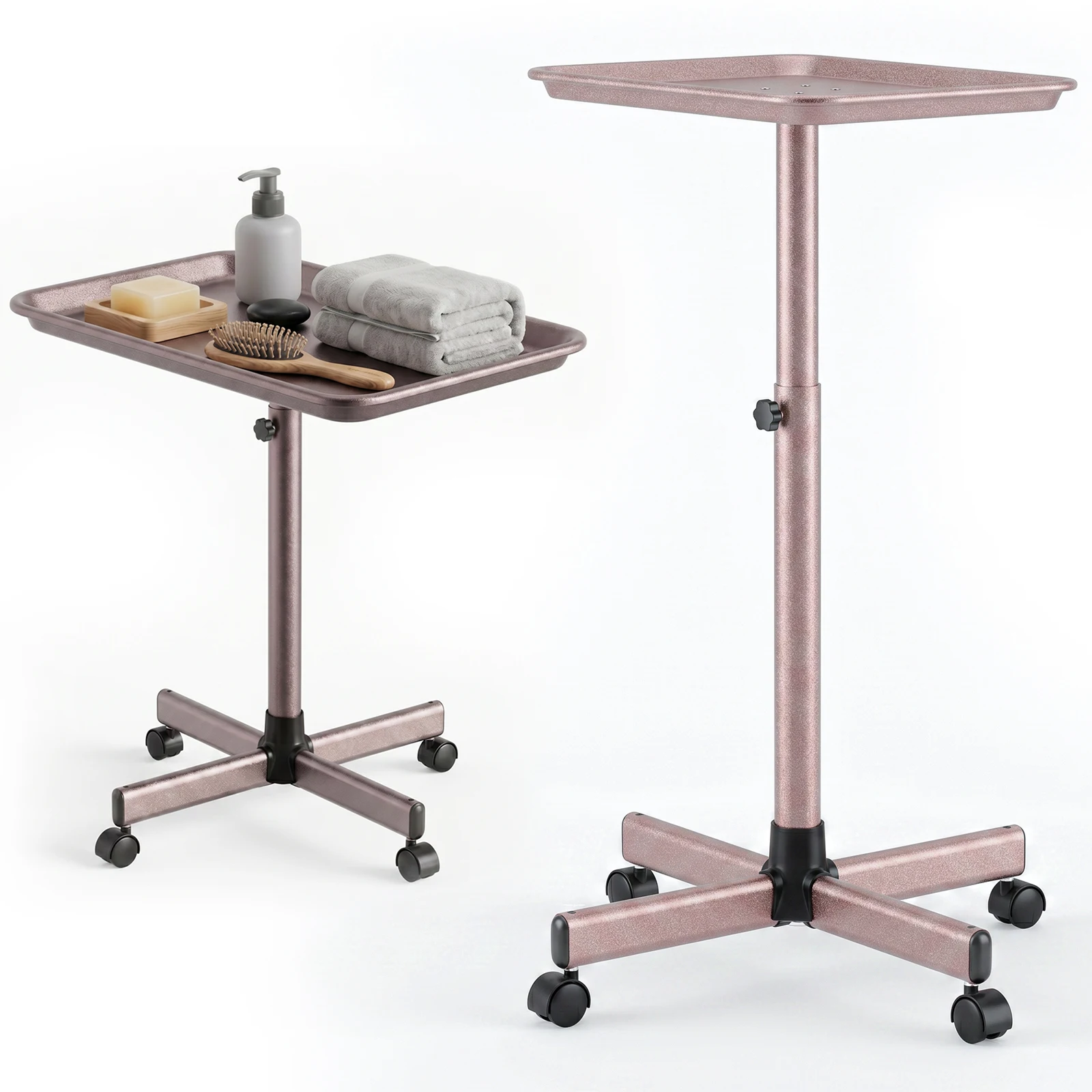 Adjustable Height Salon Tray Cart On Wheels Aluminum Mobile Tattoo Dental Spa Rolling Trolley