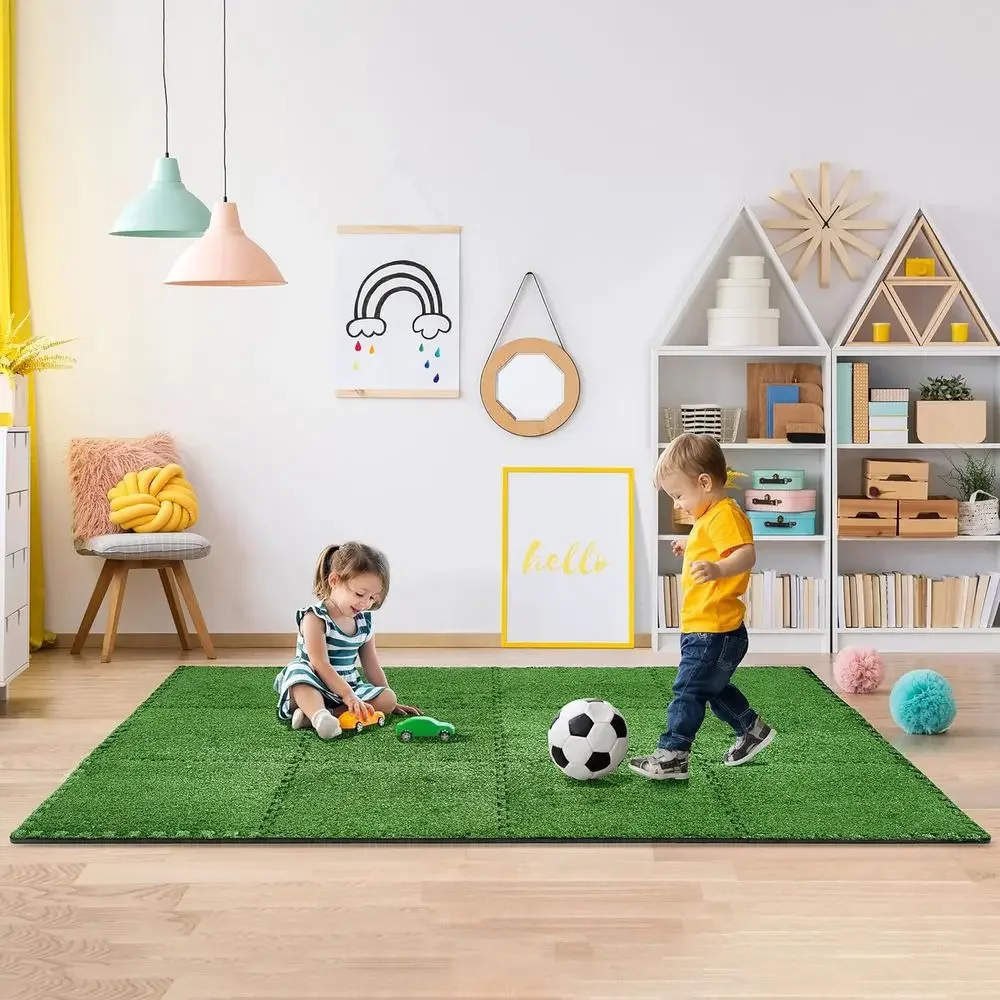 24-Piece Interlocking Grass Mats - 96 Sq. Ft. Artificial Turf Flooring for Kids, Playrooms, Decks, Patios, and Home Gyms