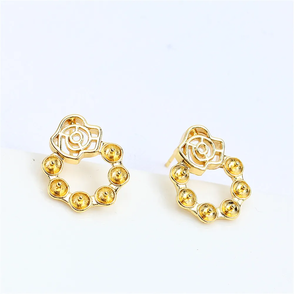 Domestically Produced 14k Gold Injection Electroplating Color Hollow Rose Simple Pearl Earrings Empty Holder DIY Accessories