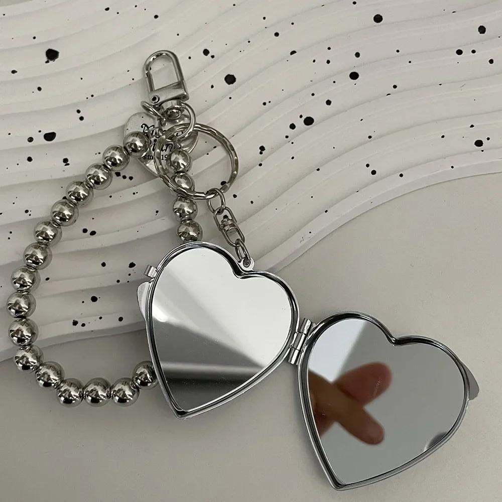 Metal Key Chain with Heart Shaped Mirror y2k Style Bag Pendant Sweet Cool Trendy Fashion Pendant
