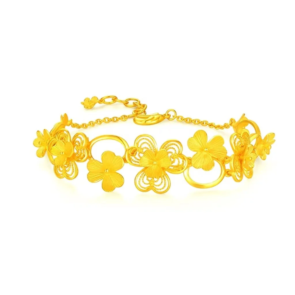 AU999 24K الذهب المزدوج - سوار القلب |   المينا المتدرجة - قلوب مطلية، لؤلؤية - حواف مرصعة، رقيقة ونبيلة