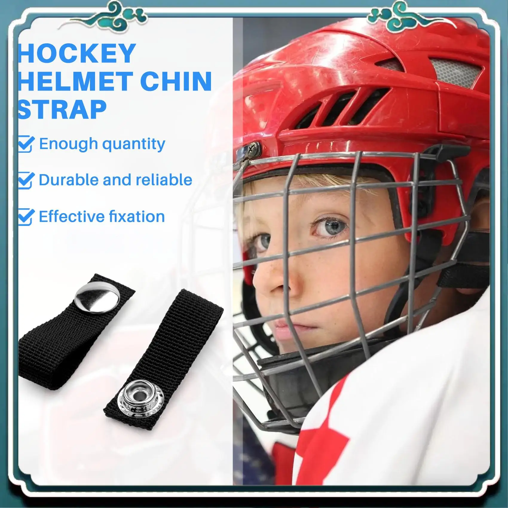 

A65G-Hockey Helmet Chin Strap Detachable Helmet Loops Hockey Chin Strap Helmet Strap With Single Snap Hockey Helmet Accessory