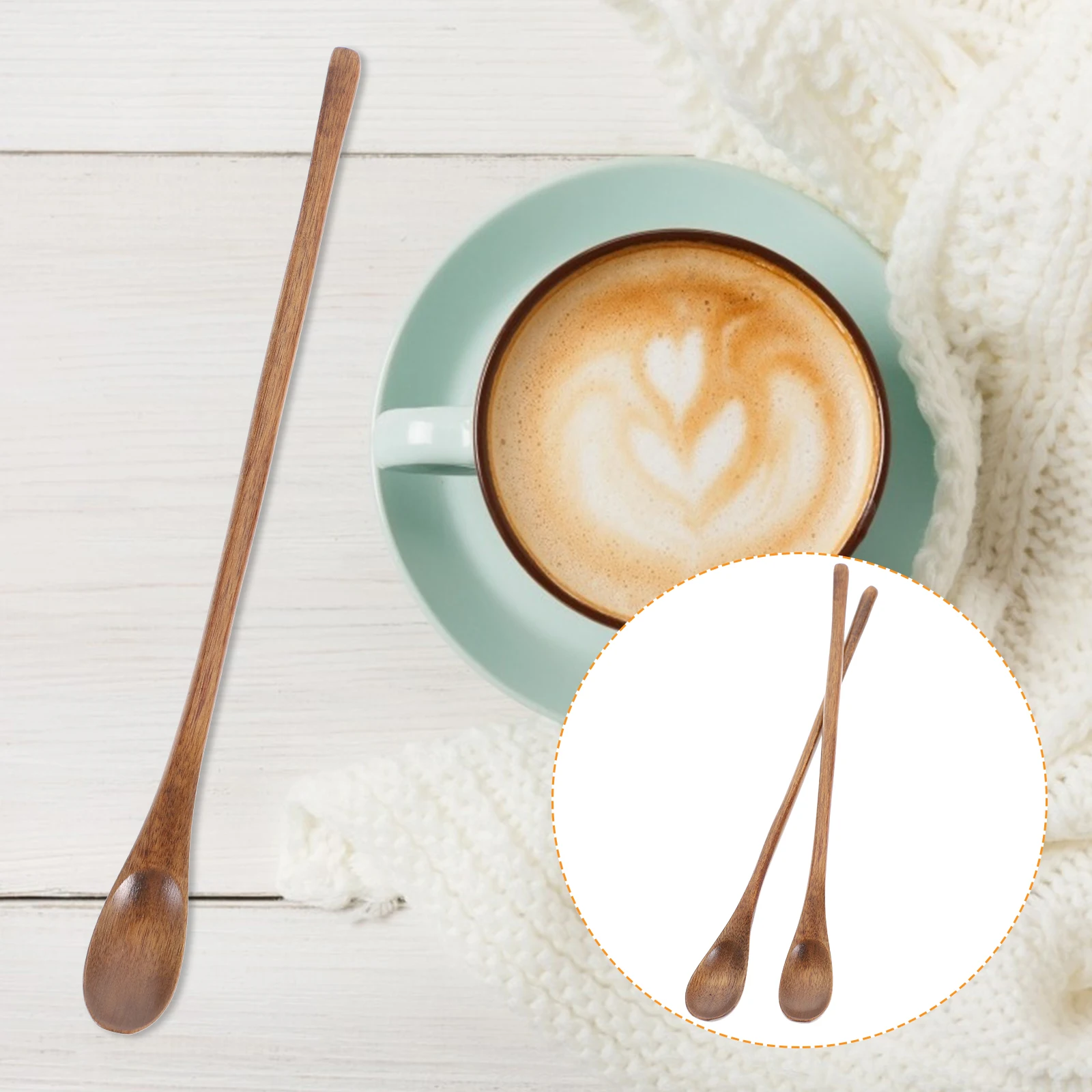 2PCS Long Handle Coffee Spoon Japanese Style Stirring Wooden Spoon Retro Honey Spoon Nanmu Small Spoon Kitchen Accessories