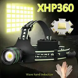 Most Powerful Bright XHP360 36-CORE LED HeadlampType-C Charging With Wave Hand Induction SOS Head Light For Camping Fishing