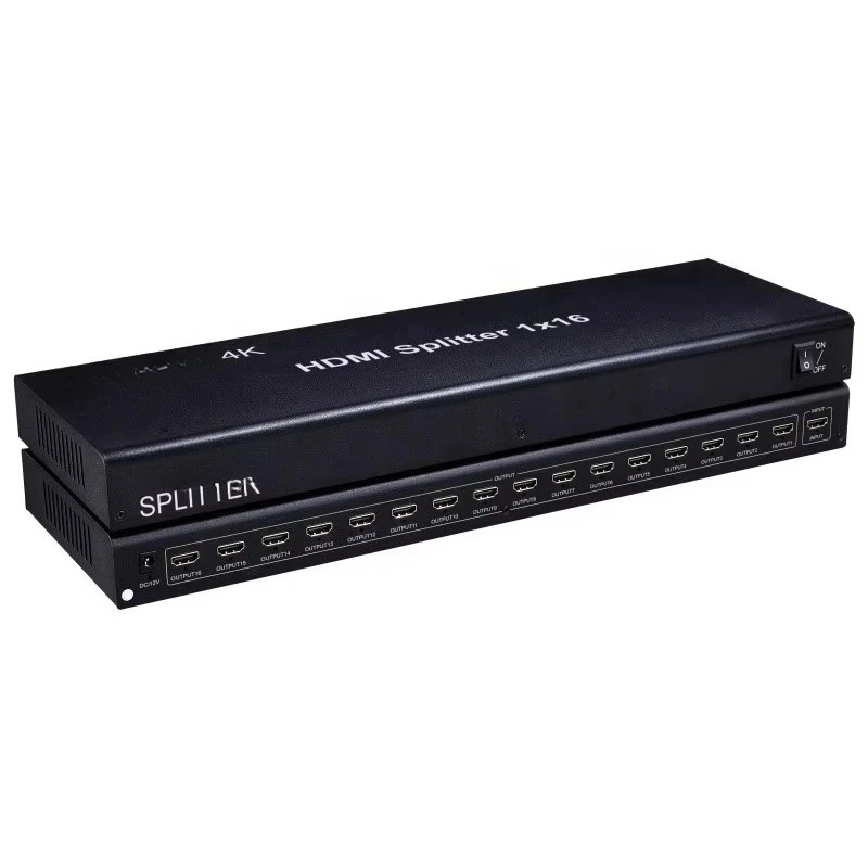 Mini 4K HDTV Splitter 1x16 16 Port with 3D Support for Blu-ray Players Metal Housing CE Certified for Home TV Systems