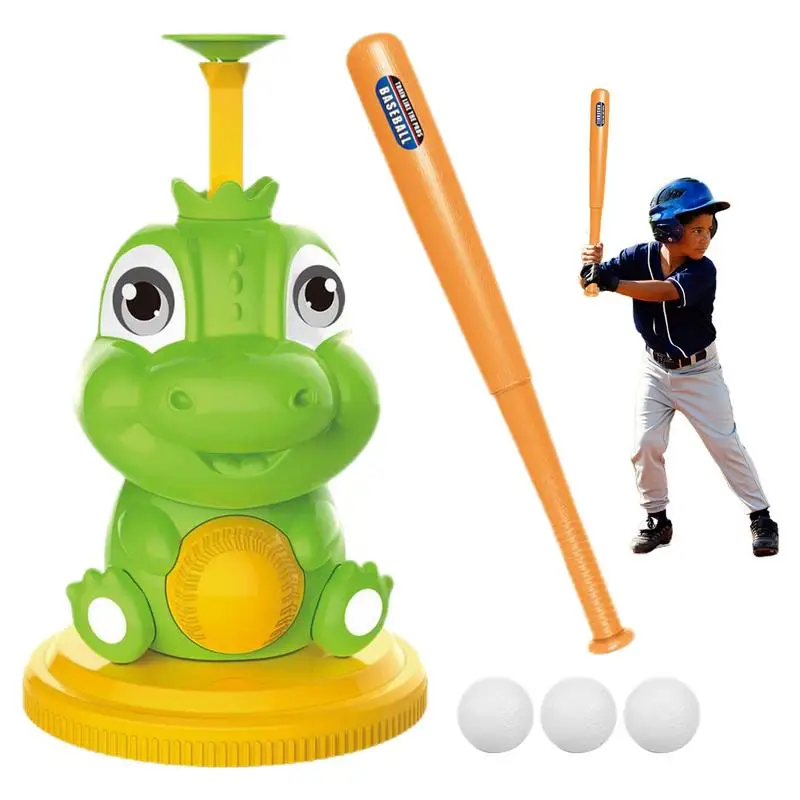 Kids Tee Ball Set Cartoon Dinosaur Baseball Pitching Machine Toddler Sports Toys Multipurpose Batting Practice Toys Baseball