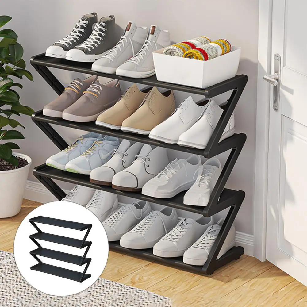 4 Tiers Shoe Storage Rack Z-shaped Home Dorm Entryway Shoe Organizer Shoe Shelf Free Standing Lightweight For Closet Entryway