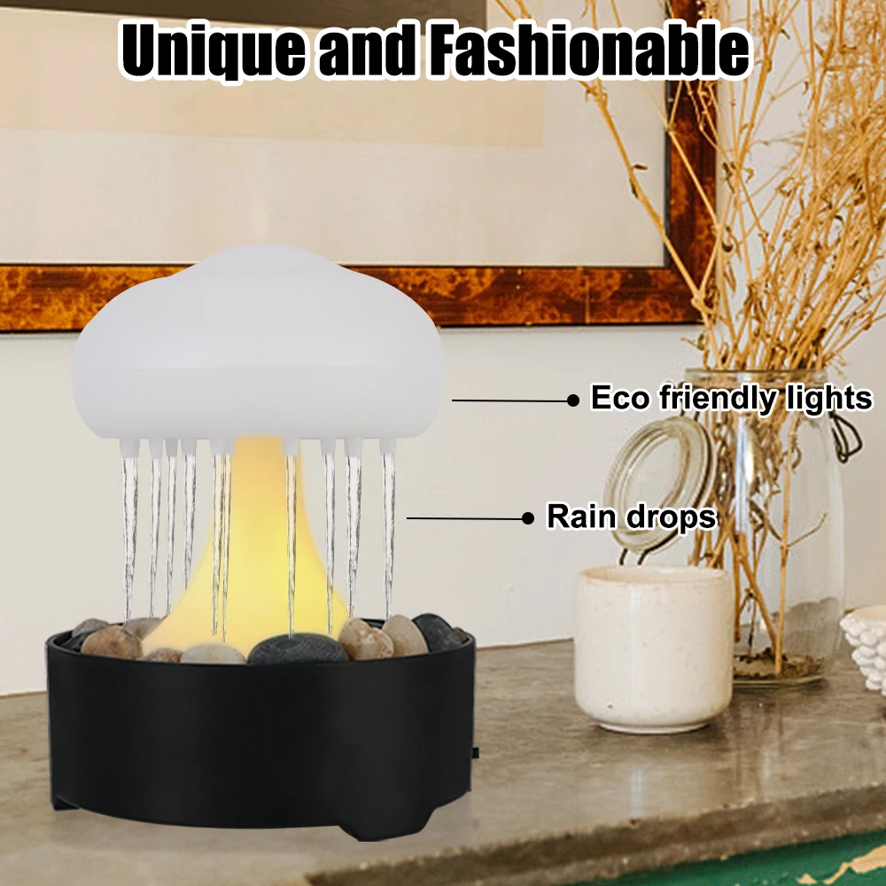 Warm White Lights Mushroom Lamp Fountain Light For Home Bedroom Electric Home Decor Rain Cloud Night Light