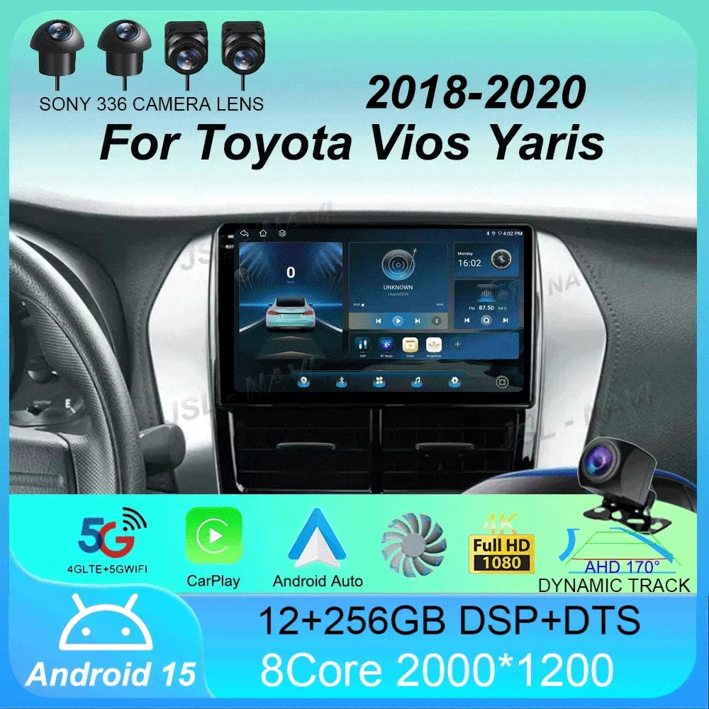 

Car Radio Android 15 Carplay Auto For Toyota Vios Yaris 2018 2019 2020 Navigation GPS Multimedia Player video Stereo wifi+4G BT