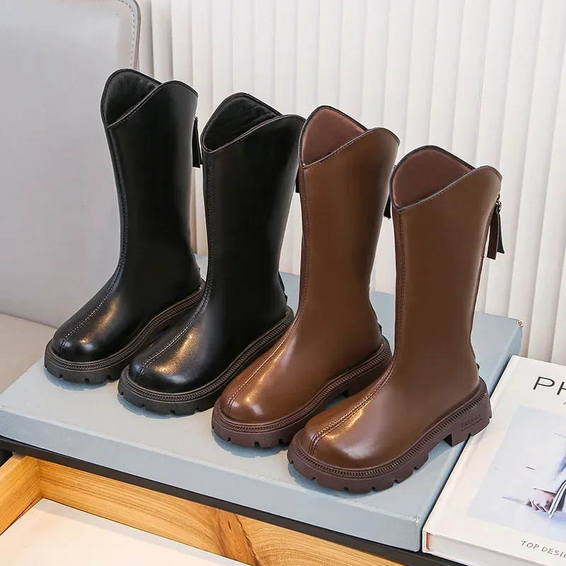 Girls' long tube boots 2026 Autumn/Winter New Korean Fashion Knight Boots Plush Princess Boots Warm Two Cotton High tube Boots