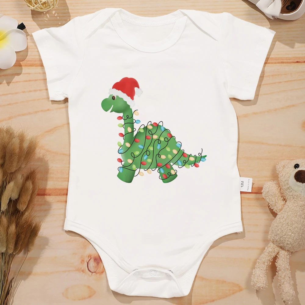 Cute Dinosaur Christmas Baby Boy Clothes Bodysuit Cartoon Hot Sale Cotton Newborn Onesie Xmas Home Pajamas Ropa de Bebe Niña