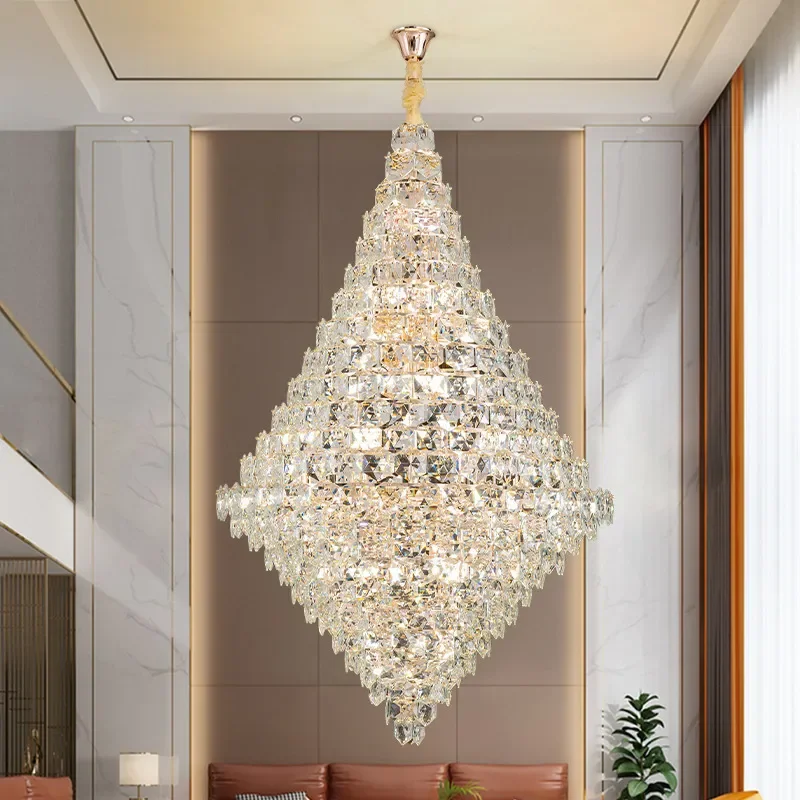 for Duplex Building Hollow Living Room Lamp Large Chandelier High Villa Hall Luxury Crystal Light Middle Floor Loft Apartment