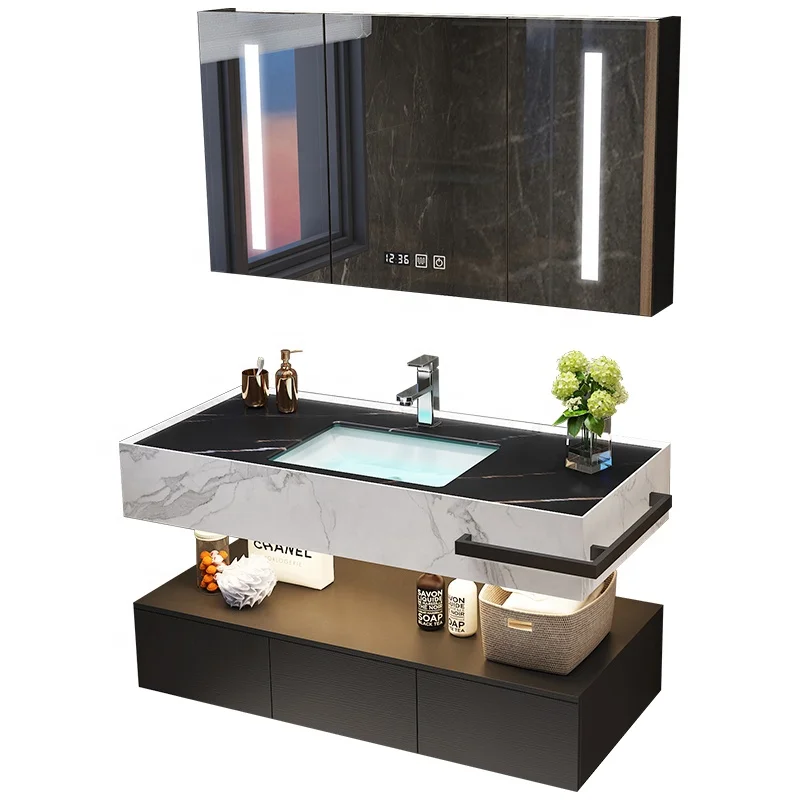 Rock slab farmhouse bathroom vanity with sink combination luxury style modern 60 inch double sink and mirror with storage