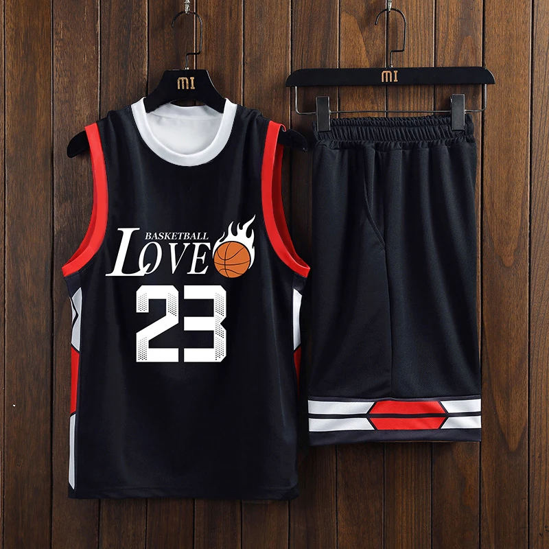 Summer Men\'s 23 Basketball Jersey Set Club Training Clothes Quick drying Breathable Mesh Material Tank Top Shorts Set