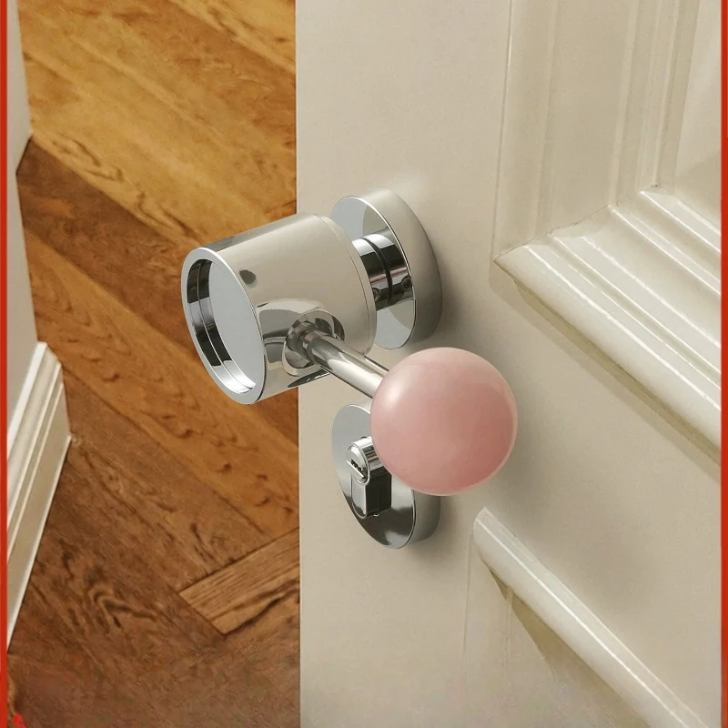 French Door Lock Indoor Bedroom Bright Silver Silent Magnetic Lock Household Natural Pink Crystal Door Handle