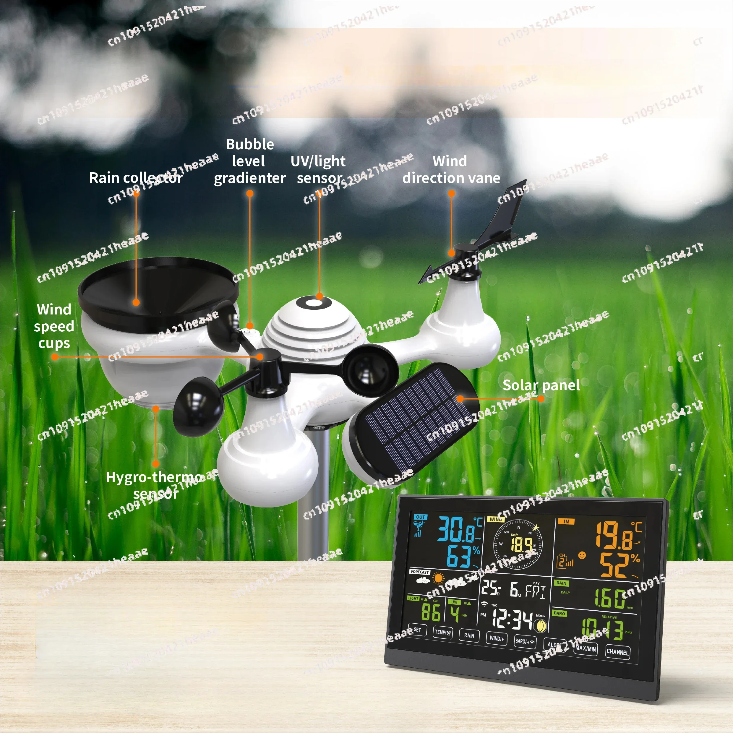 Suitable for2024 New WiFi Wireless Weather Station 10.2 Inch  Wind/Rain Gauge/UV Index Solar Panel 7 in