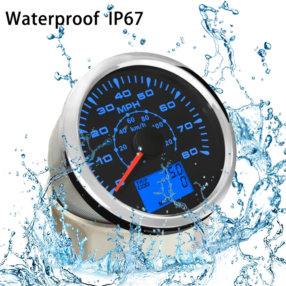 العالمي 85 مللي متر نظام تحديد المواقع عداد السرعة 0-35MPH 80mph 0-160MP 0-200MPH عداد المسافات الأميال مع 8 ألوان الخلفية لسيارة يخت قارب 9-32 فولت