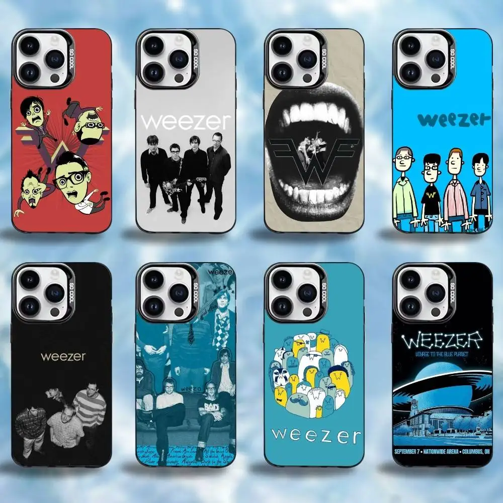 

Cool W-Weezer Band Phone Case For iPhone17,16,15,14,13,12,11 Plus,Pro Max Black Border Silver Plated Cover