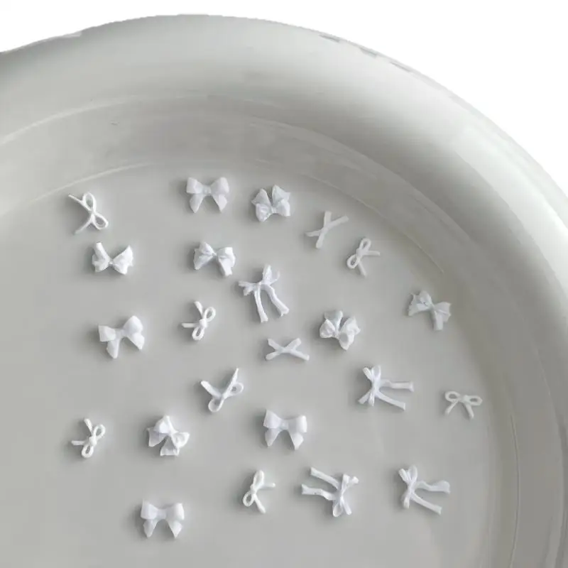 【New】50pcs White Bowknot Nail Charms 3D Resin Ribbon Bow Nail Art Decoration Mini Kawaii Bow Tie Manicure Supplies DIy