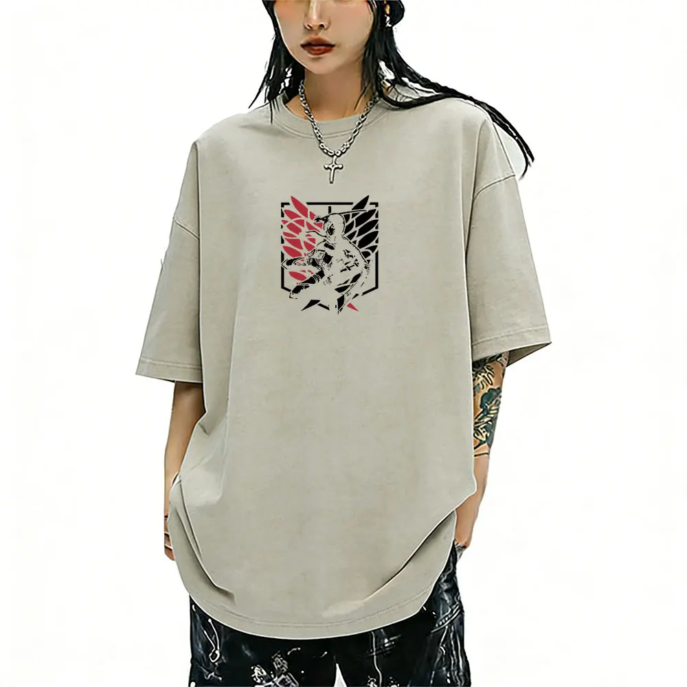 

Washed Vintage Anime Attack on Titan Mikasa Ackerman Merch T-shirt Men Women Manga Cosplay Oversized T Shirt 100% Cotton Tshirt