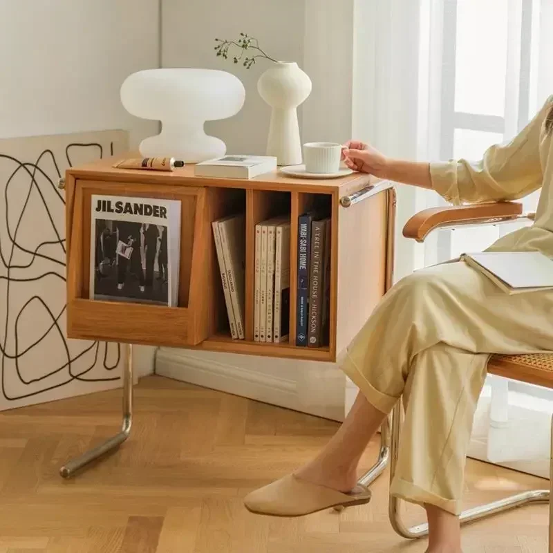 Organizador de libros de sofá de madera auténtica nórdica, mesa con borde móvil, estante de almacenamiento antiguo, revistero Retro, soporte de libros de madera elegante