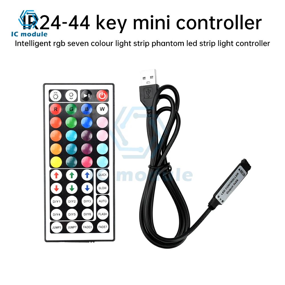 Controller per strisce luminose a LED RGB DC 5-24V 44 tasti Connettore DC/USB Dimmer telecomando IR per strisce LED 12V 24V