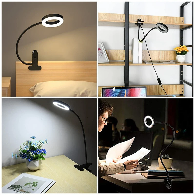 Desk Lamp, LED Clip On Light Reading Lights USB Book Clamp Light With 3 Color Modes Eye Protection Kids Desk Lamp Durable