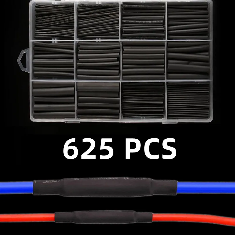 Caja negra de 127-625 piezas, Tubo termorretráctil 2:1, Kit electrónico de bricolaje, aislamiento de poliolefina, encastrado, tubos de Cables