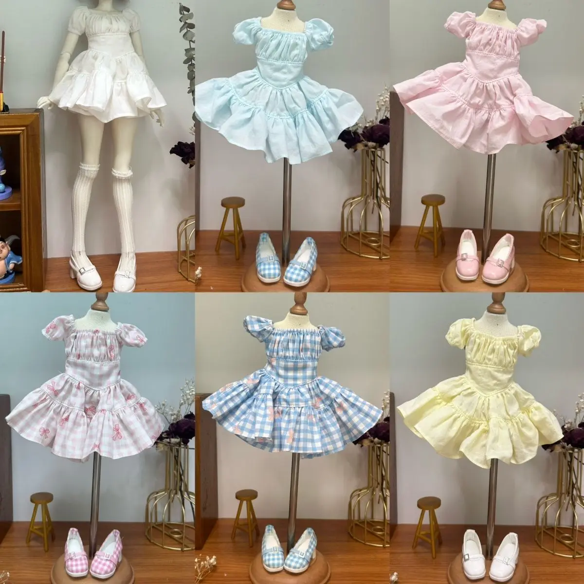 1/4Bjd Doll Clothing Summer Cute Bubble Sleeve Ruffle Mini Dress Suitable for Fashionable Multi Color Doll Accessories No Doll