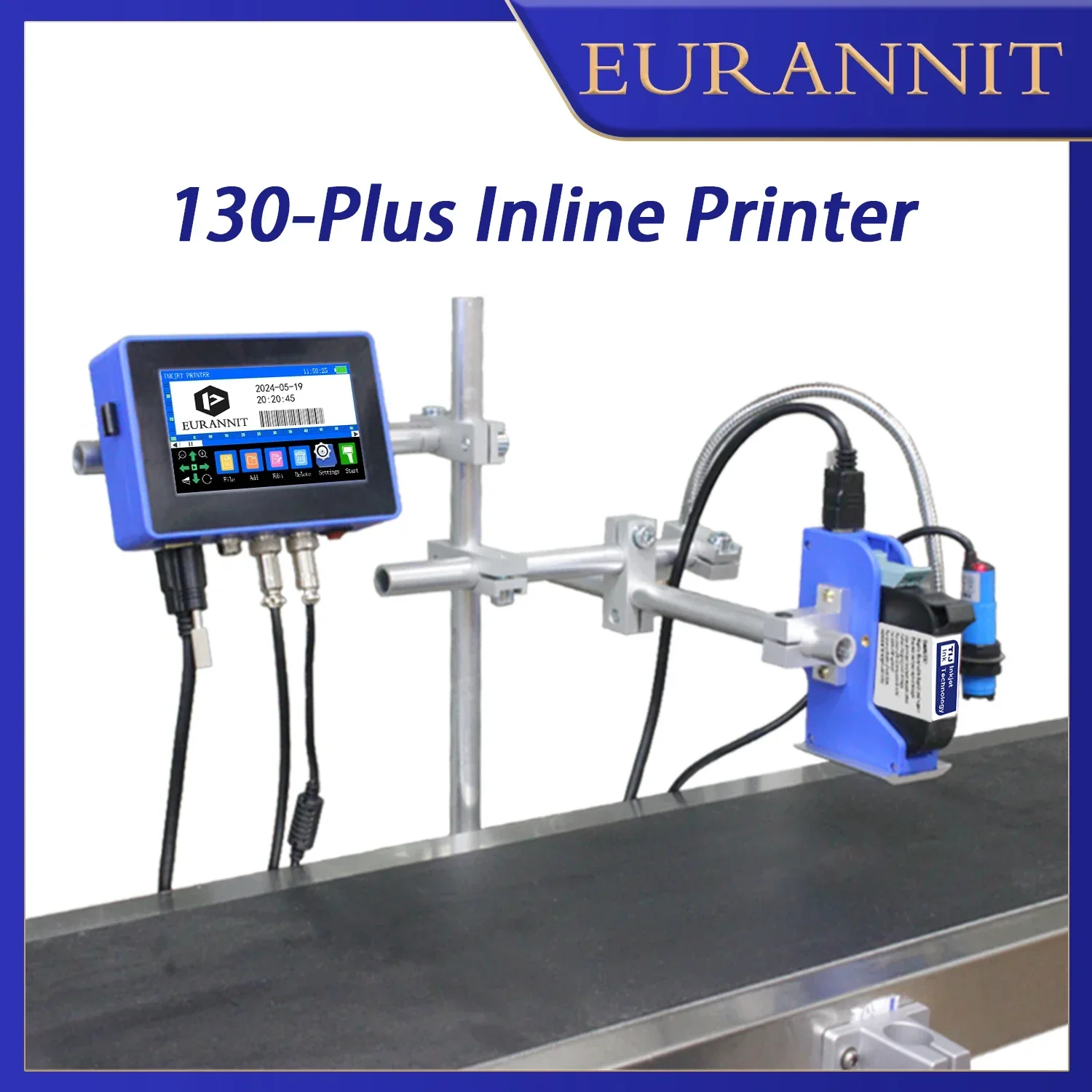 EURANNIT 130Plus Industrial Online Inkjet Printer 12.7/25.4mm Nozzle with Plastic Body QR Barcode Batch Number Logo Date Printer