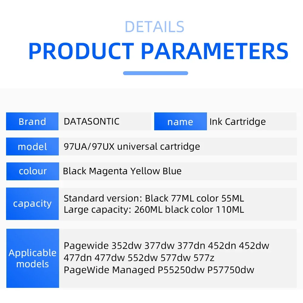 Imagem -03 - Dat-cartuchos de Tinta Universais para Impressora hp 97ux 97ua 972x 973x 974x 975x 973a 577dw 577z P55250dw P57750dw 972a 913a